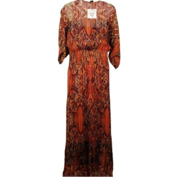 New Desigual Boho Women's Maxi Dress Gold Metallic Thread Sz 6 African Friez… - Picture 2 of 15
